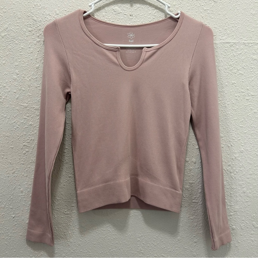 Aura Ribbed Stretch Blush Long Sleeve Top S/M